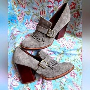 Kork-Ease Gray Suede Heeled Loafers